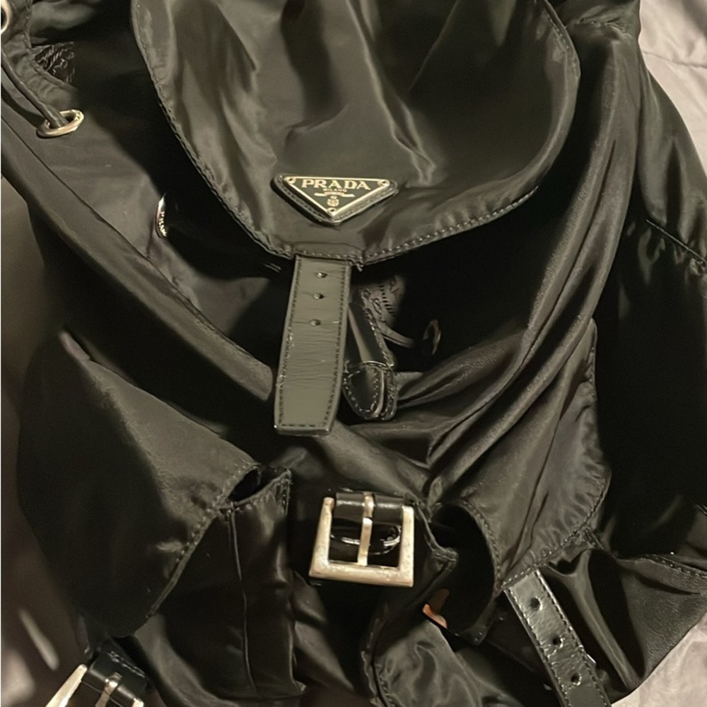 Prada Black Nylon Backpack with Silver Accents